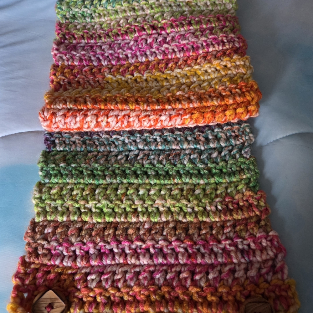 Multicolor Raunbow Knit Scarf With Buttons, Handmade - Picture 3 of 6